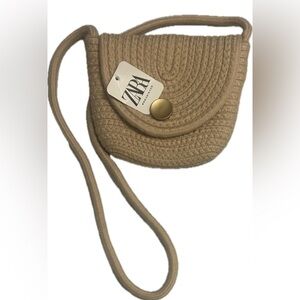 🆕 Zara Woven Raffia Style Small Crossbody Shoulder Bag Purse in Tan